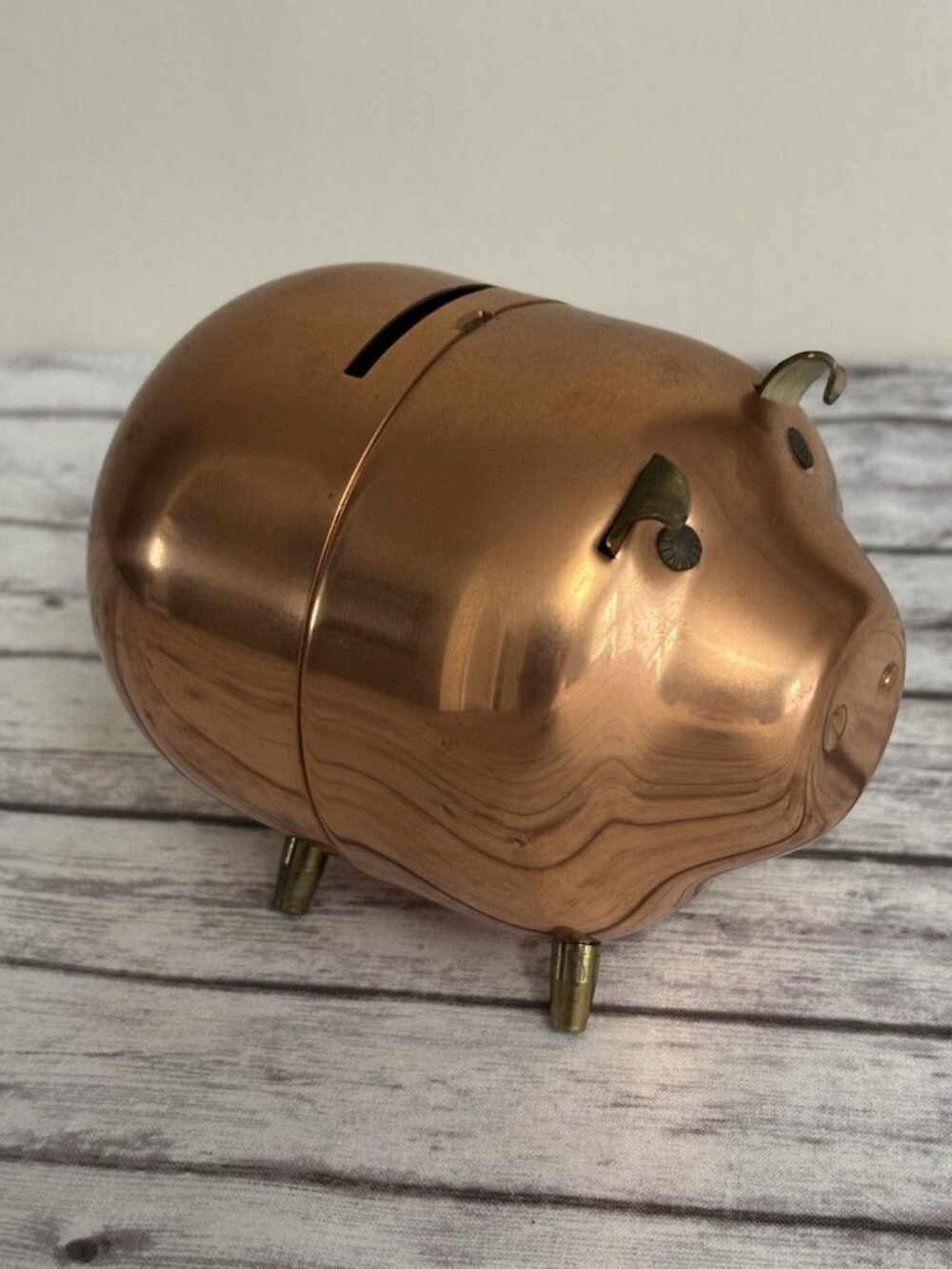 Vintage 1970s Coppercraft Guild Piggy Bank - Copper Brass Pig Coin Bank 2 pieces